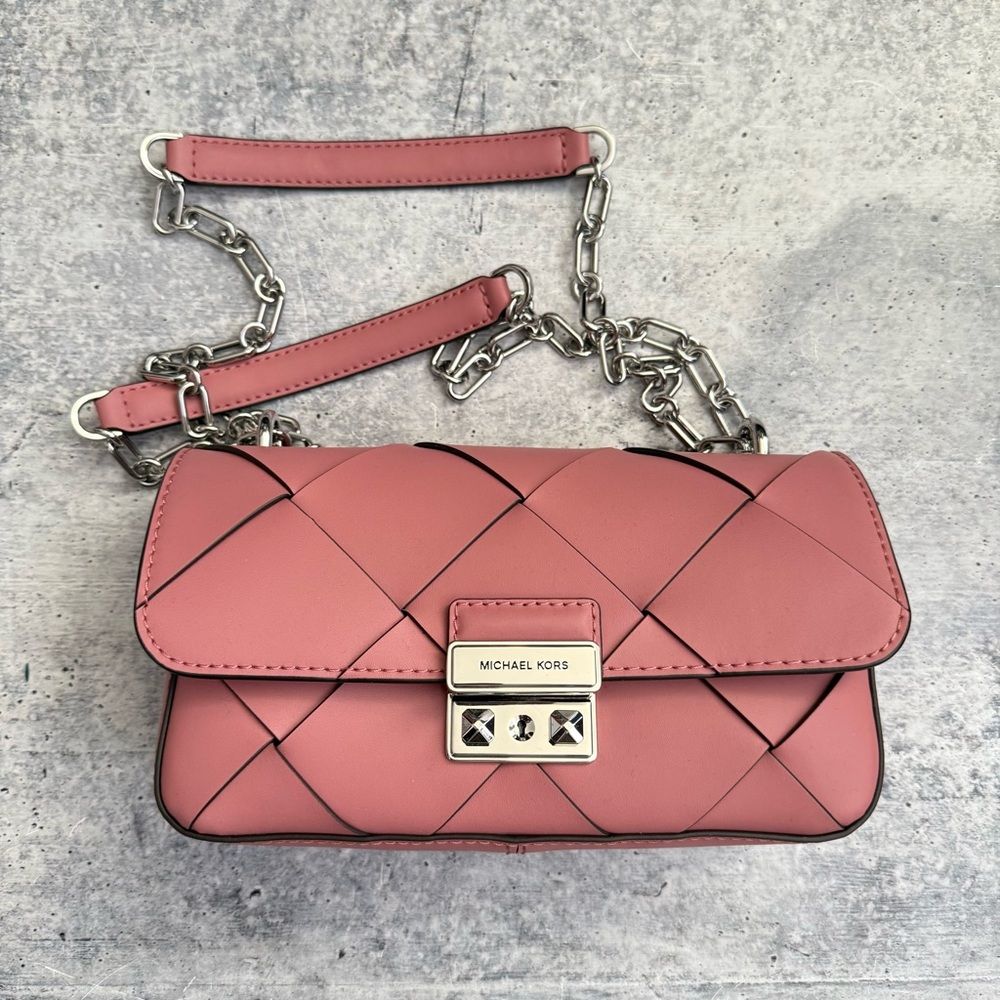 Michael Michael Kors Tribeca Small Woven Leather Shoulder Bag